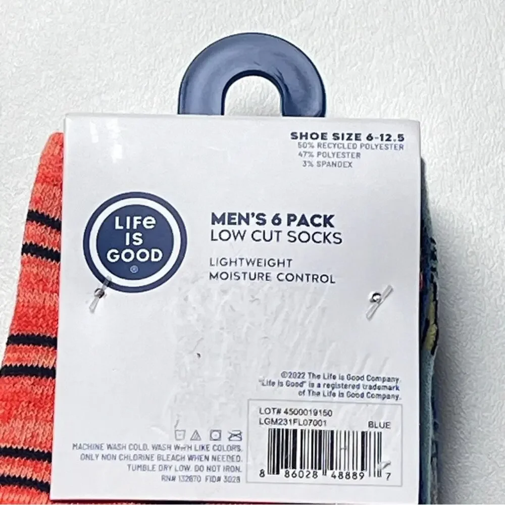 LIFE IS GOOD Men's Lightweight Low Cut Multi 6 Pack Sock Set